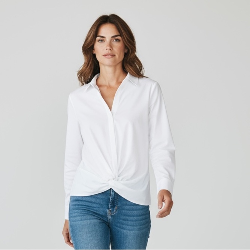INC International Concepts ladies long sleeve cotton blend blouse Large Exc cond
